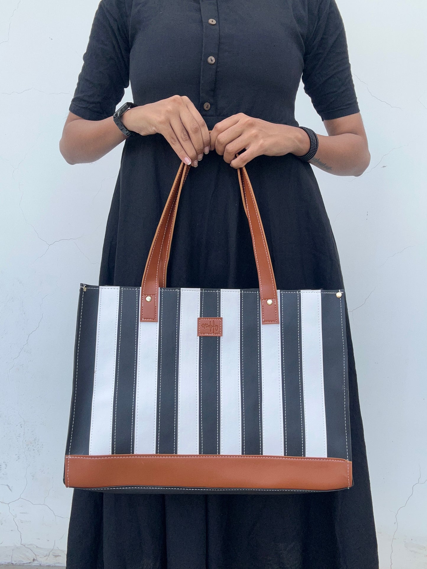 Monochrome striped tote bag