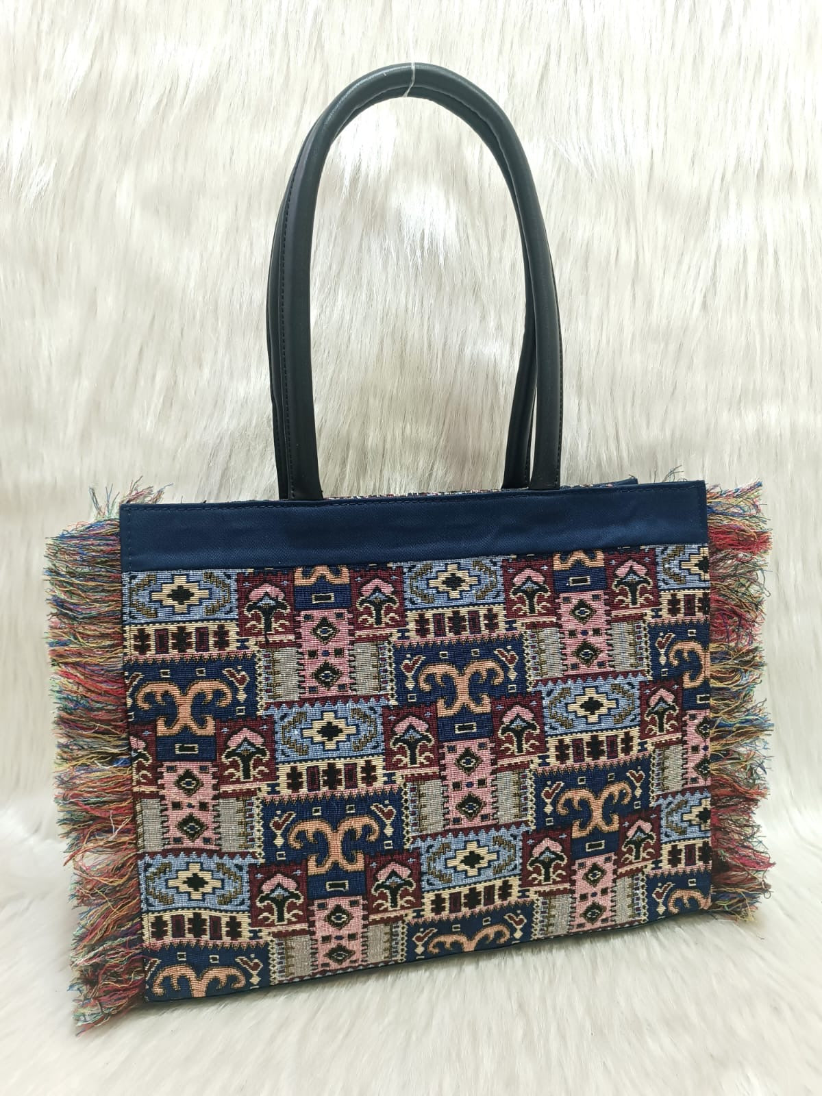 Indigo weave Fuzzy tote bag
