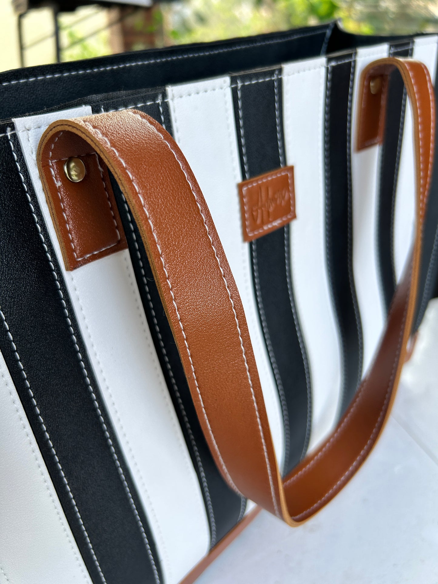 Monochrome striped tote bag