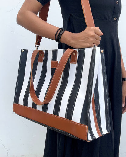 Monochrome striped tote bag