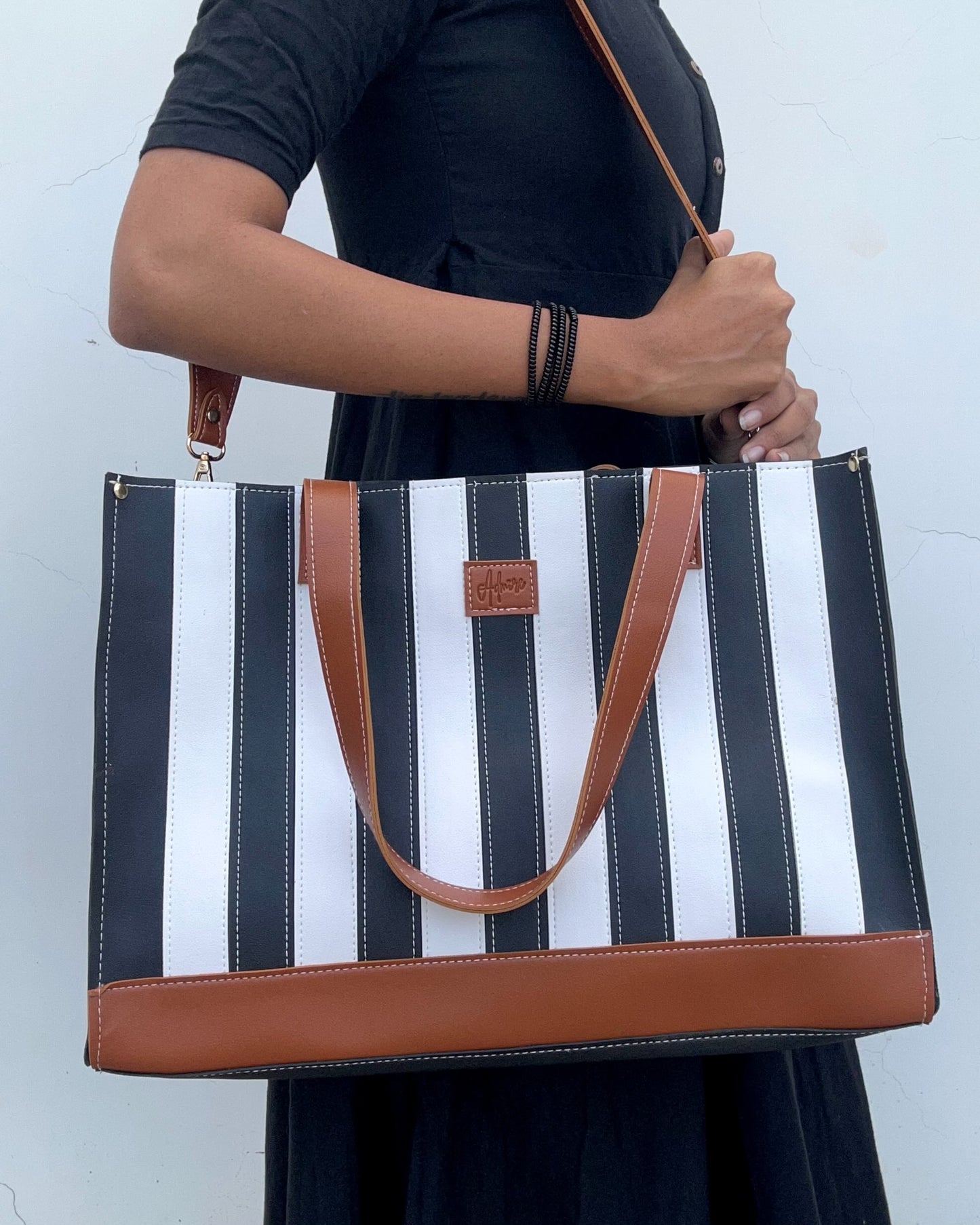 Monochrome striped tote bag