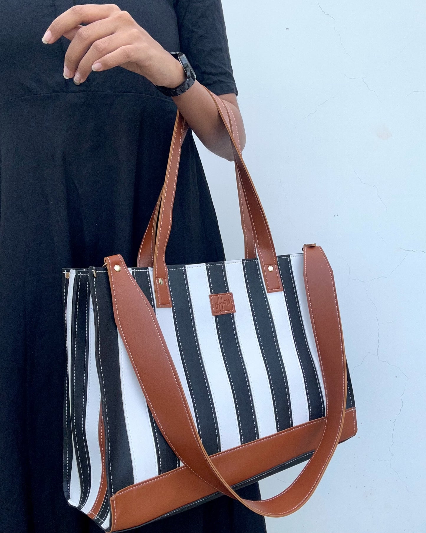 Monochrome striped tote bag