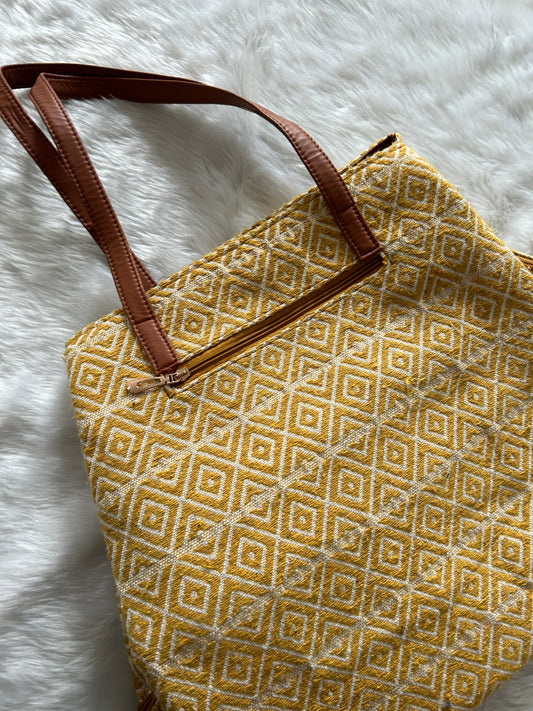 Yellow haze triple compartment tote bag