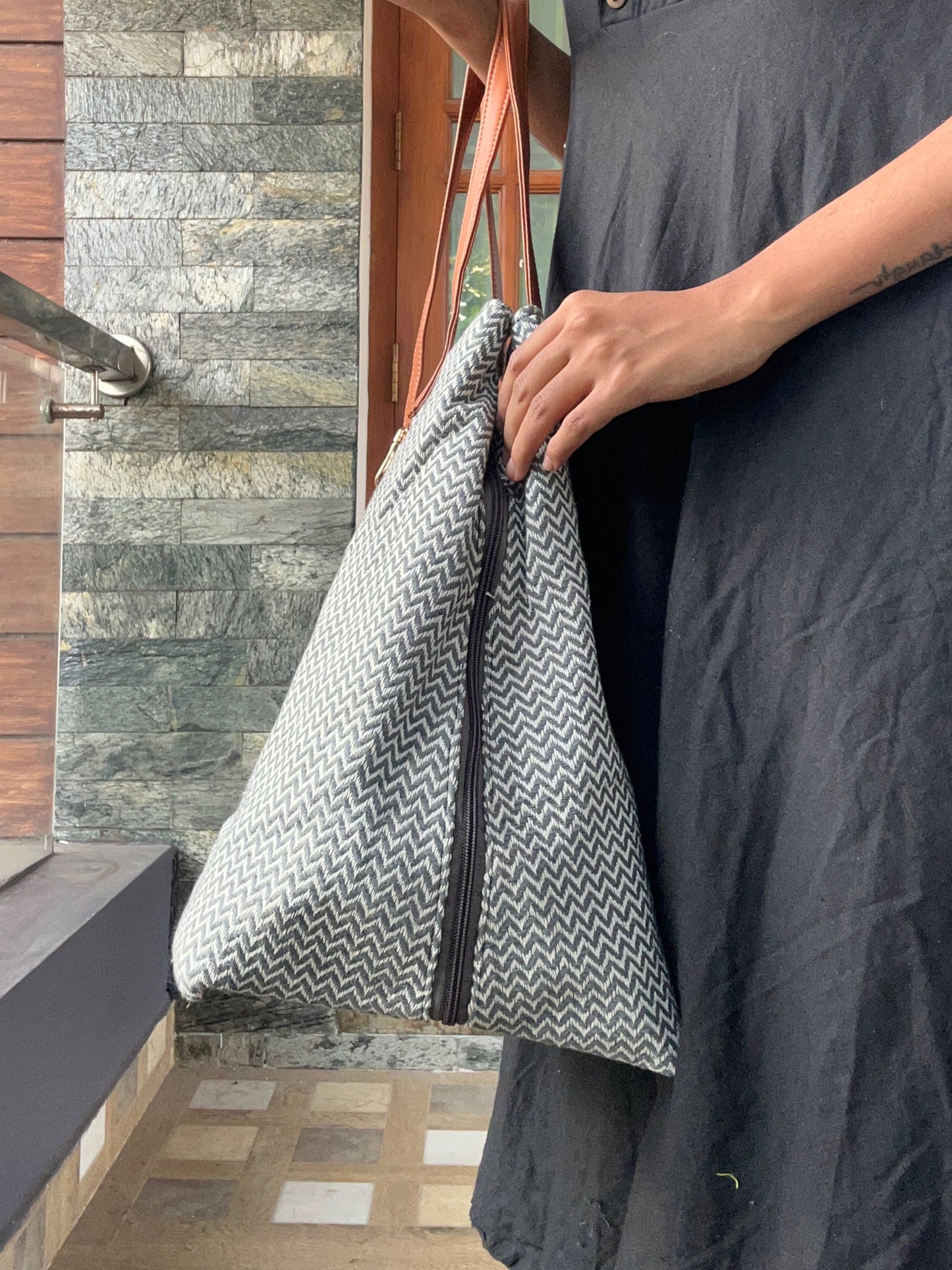 Grey mist triple compartment tote bag