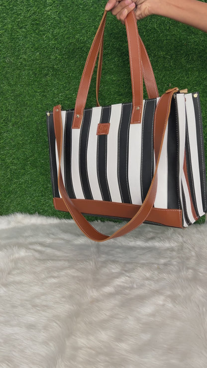 Monochrome striped tote bag